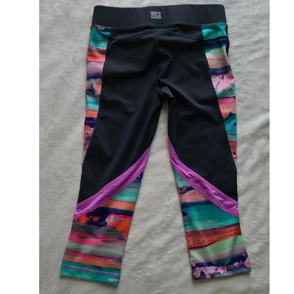 Women's Black/Sporty Print Fila Capri Leggings - Picture 2 of 3